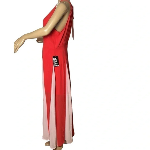 Y2K NWT,EXPRESS halter dress,maxi,Fairy,sheer,lined,glam,fit&flare,color block, - Picture 2 of 16